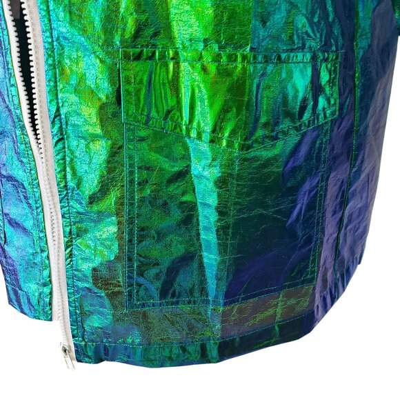 PrettyLittleThing Cobie Green Coachella Holographic Jacket Disco Carnival Shiny - Picture 5 of 12